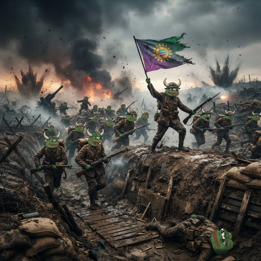 The herd charging over the top with the Solana flag